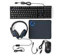 Pacchetto gioco QWERTY 5 in 1 con tastiera, mouse e cuffie retroilluminate a LED