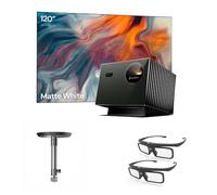 Pacchetto Home Theater Valerion:Incluso Proiettore laser triplo Valerion VisionMaster Pro2 4K + schermo bianco opaco da 120" + supporto a soffitto + occhiali 3D