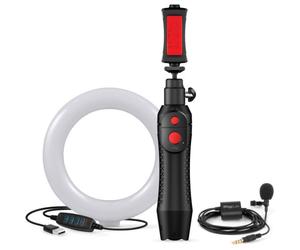 Pacchetto IK Multimedia Creator con iRig Mic Lav + iKlip Grip Pro e lampada LED da 6".