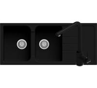 Pacchetto Lavello cucina Romeo nero 2 vasche con gocciolatoio 116 x 50 cm e miscelatore Latina Nero Made in Italy
