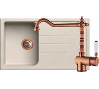 Pacchetto lavello Romeo avena 1 vasca piletta rame con gocciolatoio cm 86 x 50 e miscelatore Priverno Made in Italy