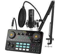 Pacchetto per podcast, MAONO Interfaccia audio all-in-one Studio di produzione di podcast con microfono a diaframma largo da 25 mm per streaming live, registrazione, PC, smartphone (AU-AM200-S6)