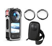 Pacchetto protettivo 3 in 1 per Insta 360 X6 Utility gabbia metallica/custodia per il trasporto (per gabbia + copriobiettivo), 2 protezioni per lenti in vetro ottico, custodia protettiva portatile per