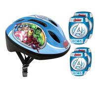 Stamp Set protezione Avengers – Casco + Ginocchiere e Gomiti per bicicletta ragazzo Blu 52-56 cm