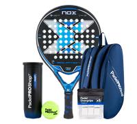 Pacchetto Racchetta da Padel Nox Equation Advanced Series (Esclusivo PadelPROShop) + Borsa per Racchette PadelPROShop blu + Pentola di Palline da padel PadelPROShop Fast + Pacchetto 3 overgrip PadelPR