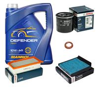 Pacchetto revisione BOSCH olio motore 5L MANNOL Defender 10W-40 per Dacia Duster