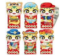 Pacchetto Rosso Serpente Anno,Buste rosse Capodanno cinese 2025-6 pacchetti di soldi fortunati Hong Bao | Money Hong Bao per il compleanno del Festival di Primavera