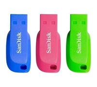 Pacchetto Sandisk di 3 Cruzer Blade USB 2.0 32 GB Memoria - Ultra Compact - Blu, Rosa e Verde (Pendrive) NEW