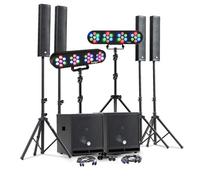 Pacchetto Sono DJ completo 2400 W BM Bmsonic, 4 altoparlanti, 2 x MEGA SUB 38 cm USB/Bluetooth, Cavi, Micros, 2 porte illuminazioni LED