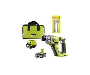 Pacchetto trapano a percussione RYOBI 18V OnePlus RYOBI - 1 batteria LithiumPlus 2,5Ah - Kit 3 scalpelli SDS+ - RAKSPC03