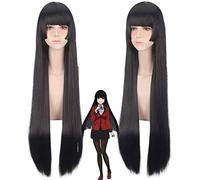 PACCIA DI ANIME SINTETICA parrucca cosplay for donne Lunghe parrucche nere dritte con colpi piatti for parrucche da festa di Halloween for ragazze miele