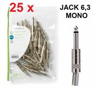 PACCO 25 PZ. CONNETTORE JACK 6,3 mm MONO AUDIO SALDARE MASCHIO METALLO NICHEL