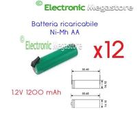 PACCO BATTERIA X 12 AA RICARICABILE Ni-Mh 1,2V 1200 mA CON LAMELLE A SALDARE
