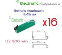 PACCO BATTERIA X 16 AA RICARICABILE Ni-Mh 1,2V 1200 mA CON LAMELLE A SALDARE