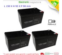 PACCO BATTERIE AL PIOMBO RICARICABILI 12V 14A ERMETICA - 3 PEZZI - PER BICI