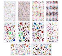 Pacco da 1800/10 Fogli di Pietre Preziose Luccicanti Autoadesive, Adesivi Glitterati, Pietre Preziose per Artigianato, Pietre Colorate Brillanti Adesivi Glitter per Bambine DIY Cartoline Foto