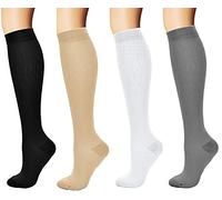 Pacco da 4 di Calze a Compressione Graduata Calze al Ginocchio per Sport, Corsa, Escursioni, Giri in Bici, Viaggi in Aereo