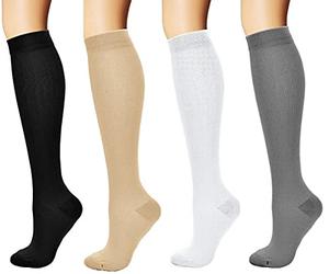 Pacco da 4 di Calze a Compressione Graduata Calze al Ginocchio per Sport, Corsa, Escursioni, Giri in Bici, Viaggi in Aereo