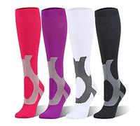 Pacco da 4 Uomo Donna Calze Compressione Graduata Calze al Ginocchio (20-30 mmHg) Calze Elastiche Sportive per circolazione, vene varicose, Gravidanza, antitrombo, Ciclismo, Running, Aereo