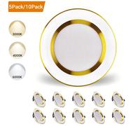 Pacco da 5/10 luce da soffitto a LED da 4" Microdisk sottile incassata a incasso 700lm, tre colori dimmerabili 3000K / 4000K / 6000K, 7W = 80W, adatto per camere da letto, salotti, ecc. 5 pezzi,10Allu