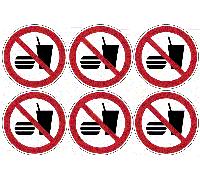 PACCO DA 6 KIT DA 6 ADESIVI ROTONDI - Divieto di mangiare e/o bere