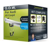 Pacco Gancio traino estr. G.D.W. per Audi A5 Coupé 16- & e-kit uni a 7 poli kit