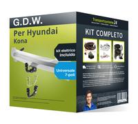 Pacco Gancio traino estr. G.D.W. per Hyundai Kona 17- & e-kit uni a 7 poli NUOVO