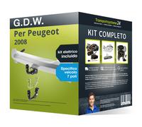 Pacco Gancio traino estr. G.D.W. per Peugeot 2008 19- & e-kit spec. a 7 poli kit