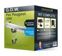 Pacco Gancio traino estr. G.D.W. per Peugeot 2008 19- & e-kit uni a 7 poli NUOVO