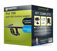 Pacco Gancio traino estr. per VW Golf VIII SW 20- e un e-kit uni a 7 poli NUOVO