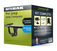 Pacco Gancio traino fisso Auto Hak per Jeep Compass 06- e un e-kit uni a 13 poli