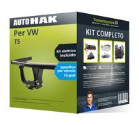 Pacco Gancio traino fisso Auto Hak per VW T5 09-15 & e-kit spec. a 13 poli NUOVO