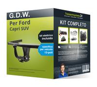 Pacco Gancio traino fisso G.D.W. per Ford Capri SUV 24- & e-kit spec. a 13 poli