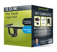 Pacco Gancio traino fisso G.D.W. per Ford Capri SUV 24- e un e-kit uni a 7 poli