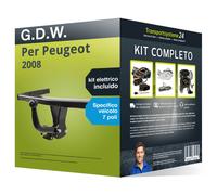 Pacco Gancio traino fisso G.D.W. per Peugeot 2008 19- & e-kit spec. a 7 poli kit