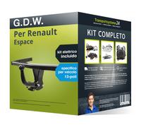 Pacco Gancio traino fisso G.D.W. per Renault Espace 15- e un e-kit sp. a 13 poli