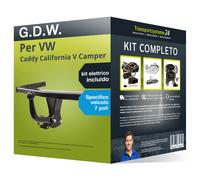 Pacco Gancio traino fisso G.D.W. per VW Caddy C. V 20- & e-kit spec. a 7 poli