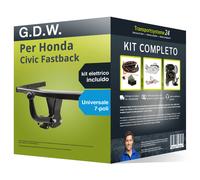 Pacco Gancio traino fisso per Honda Civic Fastback 94-01 e un e-kit uni a 7 poli
