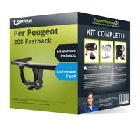 Pacco Gancio traino fisso per Peugeot 208 Fastback 12-19 e un e-kit uni a 7 poli