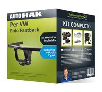 Pacco Gancio traino fisso per VW Polo Fastback 14- & e-kit spec. a 7 poli NUOVO