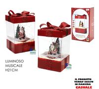 PACCO REGALO NATALIZIO LUMINOSO MUSICALE CON MOVIMENTO EFFETTO NEVE CM 21 H