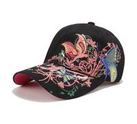 PACDE Cappello da baseball da donna ricamato a farfalla con paillettes alla moda cinturino regolabile in cotone cappelli da donna cappelli a bombetta da donna cappello da baseball da donna, Nero ,