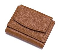 PACDE Mini portafoglio corto da donna in pelle pieno fiore RFID - portafoglio compatto antifurto con 18 colori macaron, 6 slot per carte, scomparto per contanti e tasca per monete da donna, Cammello