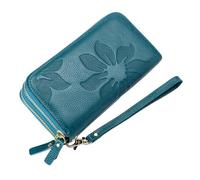 PACDE Portafoglio lungo da donna in vera pelle, con blocco RFID, doppia cerniera, grande capacità, in cotone, stampa floreale, con porta passaporto (rosso cremisi, blu navy, giallo senape, 6 colori