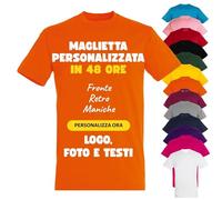 PACDESIGN Maglietta Personalizzata Bambino 100% Cotone - Tshirt Personalizzate Bambini e Ragazzi con Foto, Logo, Nome, Frasi - Ideale per Feste, Campo Scuola, Grest (Arancione - 7/8 Anni)