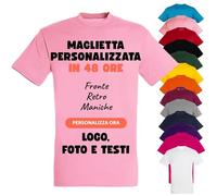 PACDESIGN Maglietta Personalizzata Bambino 100% Cotone - Tshirt Personalizzate Bambini e Ragazzi con Foto, Logo, Nome, Frasi - Ideale per Feste, Campo Scuola, Grest (Rosa - 5/6 Anni)