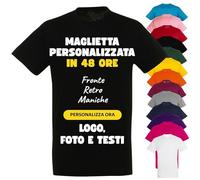 PACDESIGN Maglietta Personalizzata Bambino 100% Cotone - Tshirt Personalizzate Bambini e Ragazzi con Foto, Logo, Nome, Frasi - Ideale per Feste, Campo Scuola, Grest (Nero - 9/10 Anni)