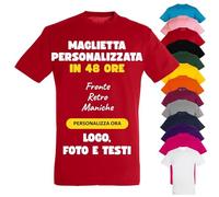 PACDESIGN Maglietta Personalizzata Bambino 100% Cotone - Tshirt Personalizzate Bambini e Ragazzi con Foto, Logo, Nome, Frasi - Ideale per Feste, Campo Scuola, Grest (Rosso - 3/4 Anni)