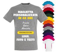 PACDESIGN Maglietta Personalizzata Bambino 100% Cotone - Tshirt Personalizzate Bambini e Ragazzi con Foto, Logo, Nome, Frasi - Ideale per Feste, Campo Scuola, Grest (Grigio - 9/10 Anni)