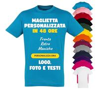 PACDESIGN Maglietta Personalizzata Bambino 100% Cotone - Tshirt Personalizzate Bambini e Ragazzi con Foto, Logo, Nome, Frasi - Ideale per Feste, Campo Scuola, Grest (Turchese - 9/10 Anni)